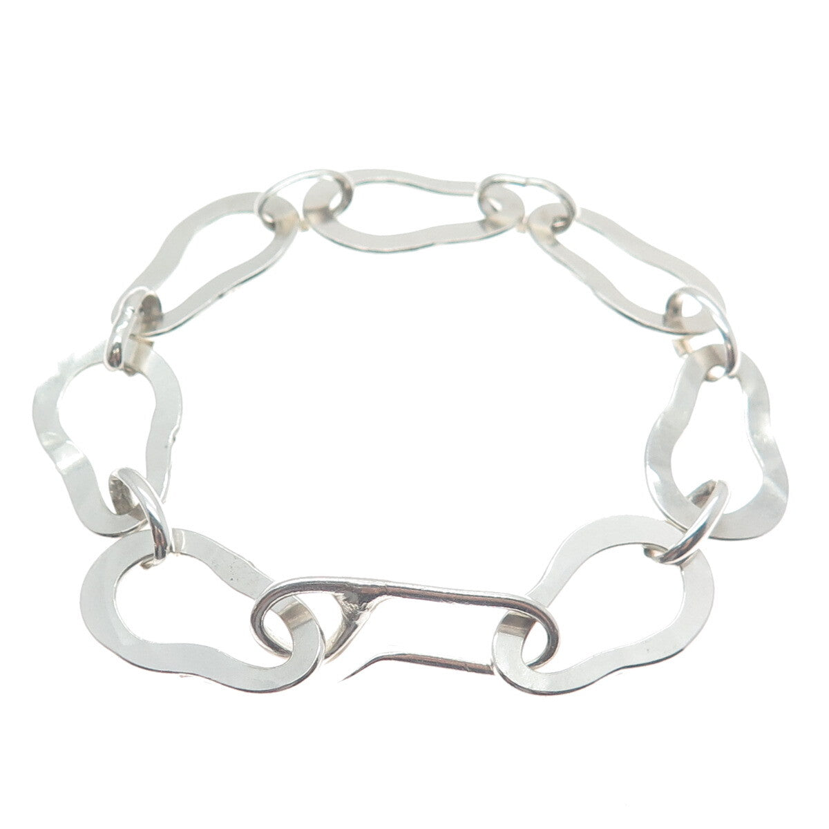SARA B. 925 Sterling Silver Vintage Modernist Bean Link Bracelet 7.25"