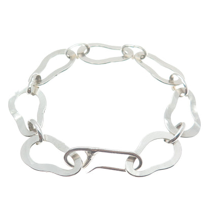 SARA B. 925 Sterling Silver Vintage Modernist Bean Link Bracelet 7.25"