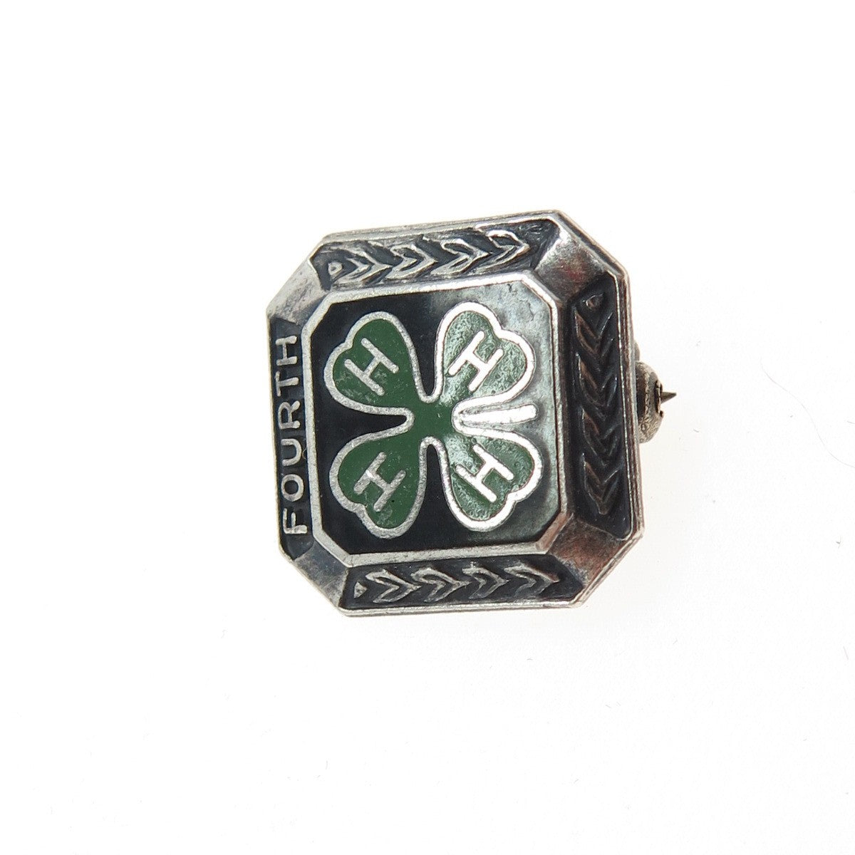 925 Sterling Silver Vintage 4-H Club 4th Year Membership Achievement Pin Brooch