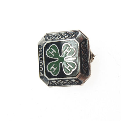 925 Sterling Silver Vintage 4-H Club 4th Year Membership Achievement Pin Brooch