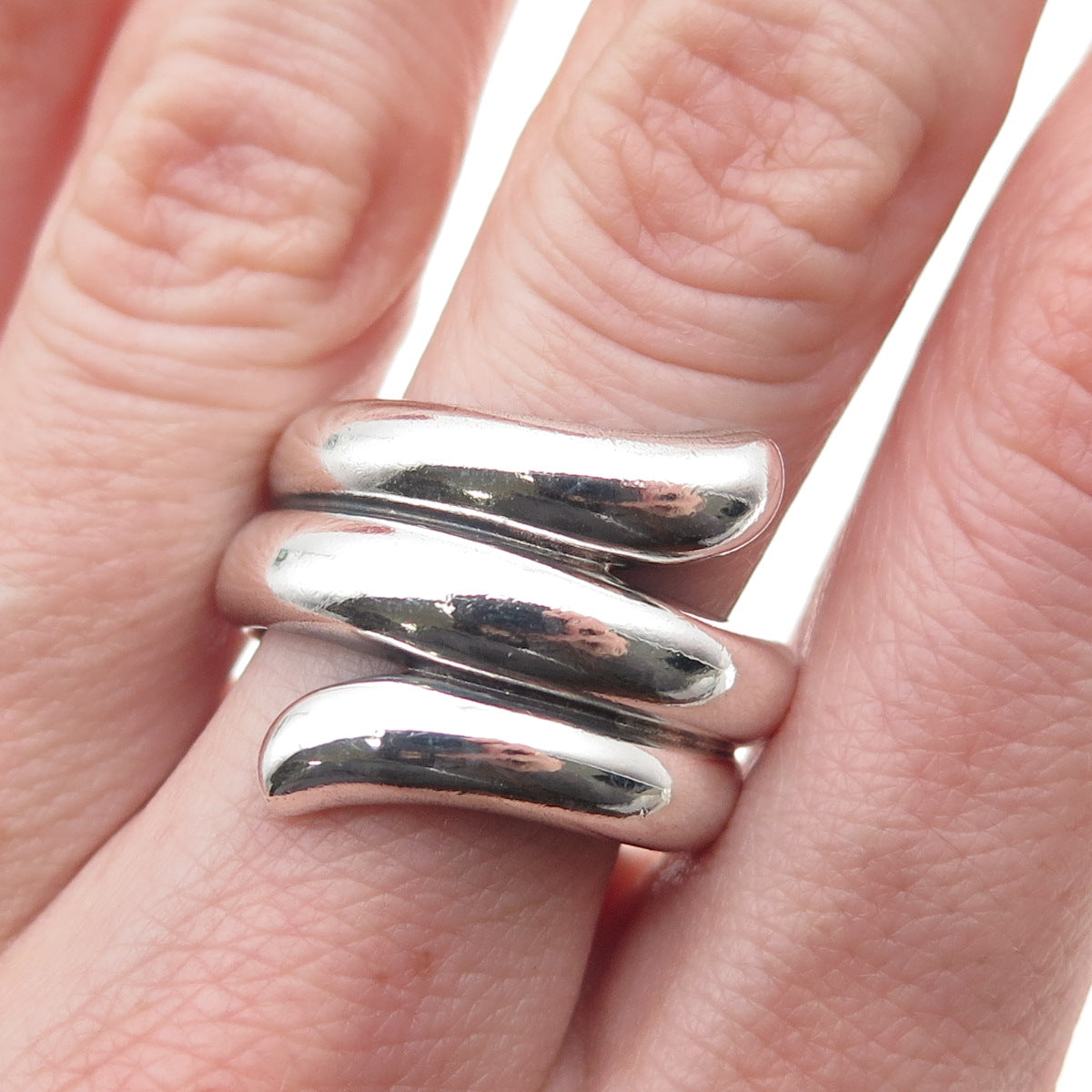 925 Sterling Silver Vintage Modernist Multi-Row Bypass Oxidized Ring Size 9.25