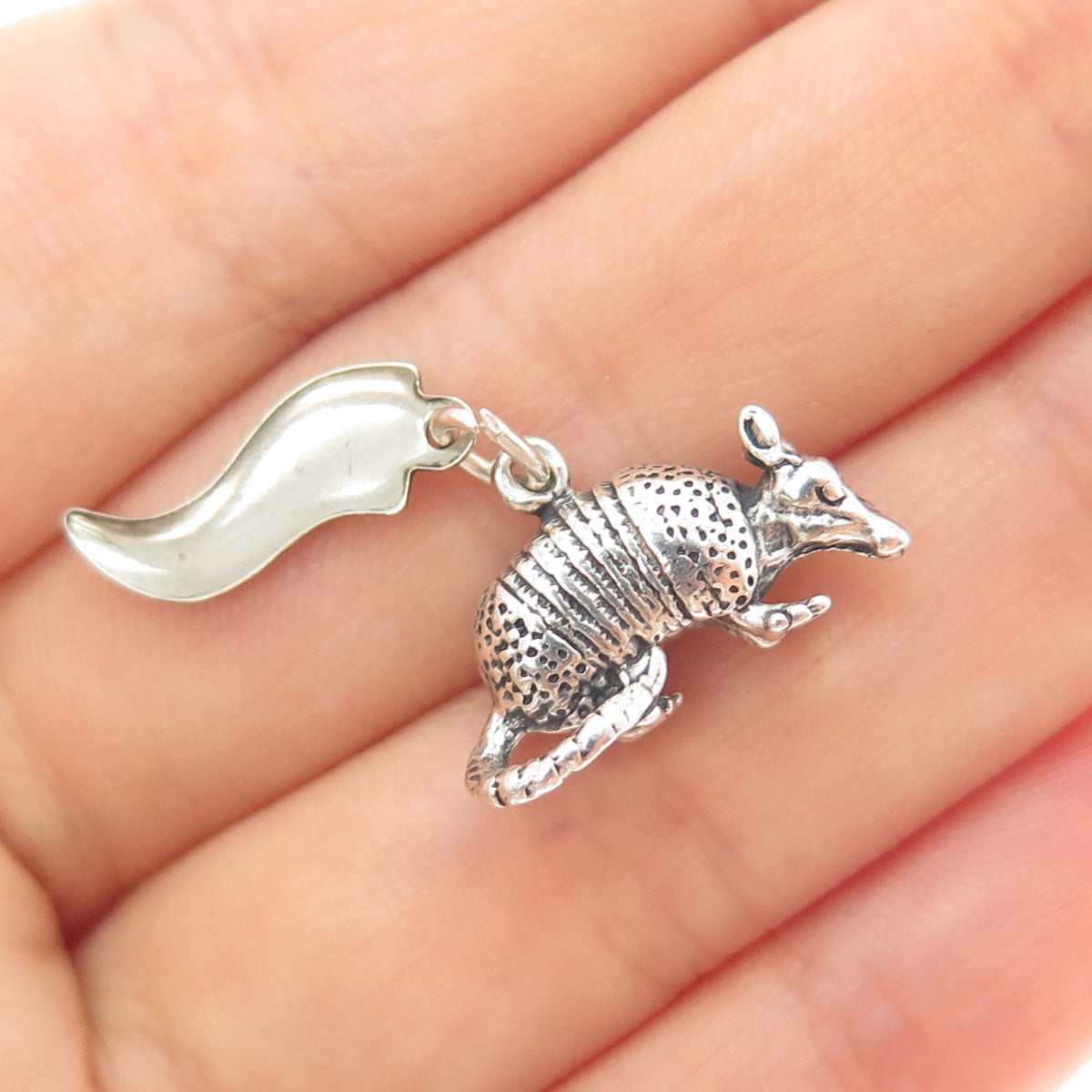 925 Sterling Silver Vintage Armadillo Texas Oxidized Minimalist Charm Pendant