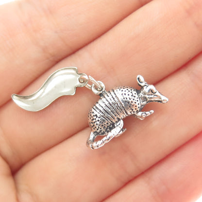 925 Sterling Silver Vintage Armadillo Texas Oxidized Minimalist Charm Pendant