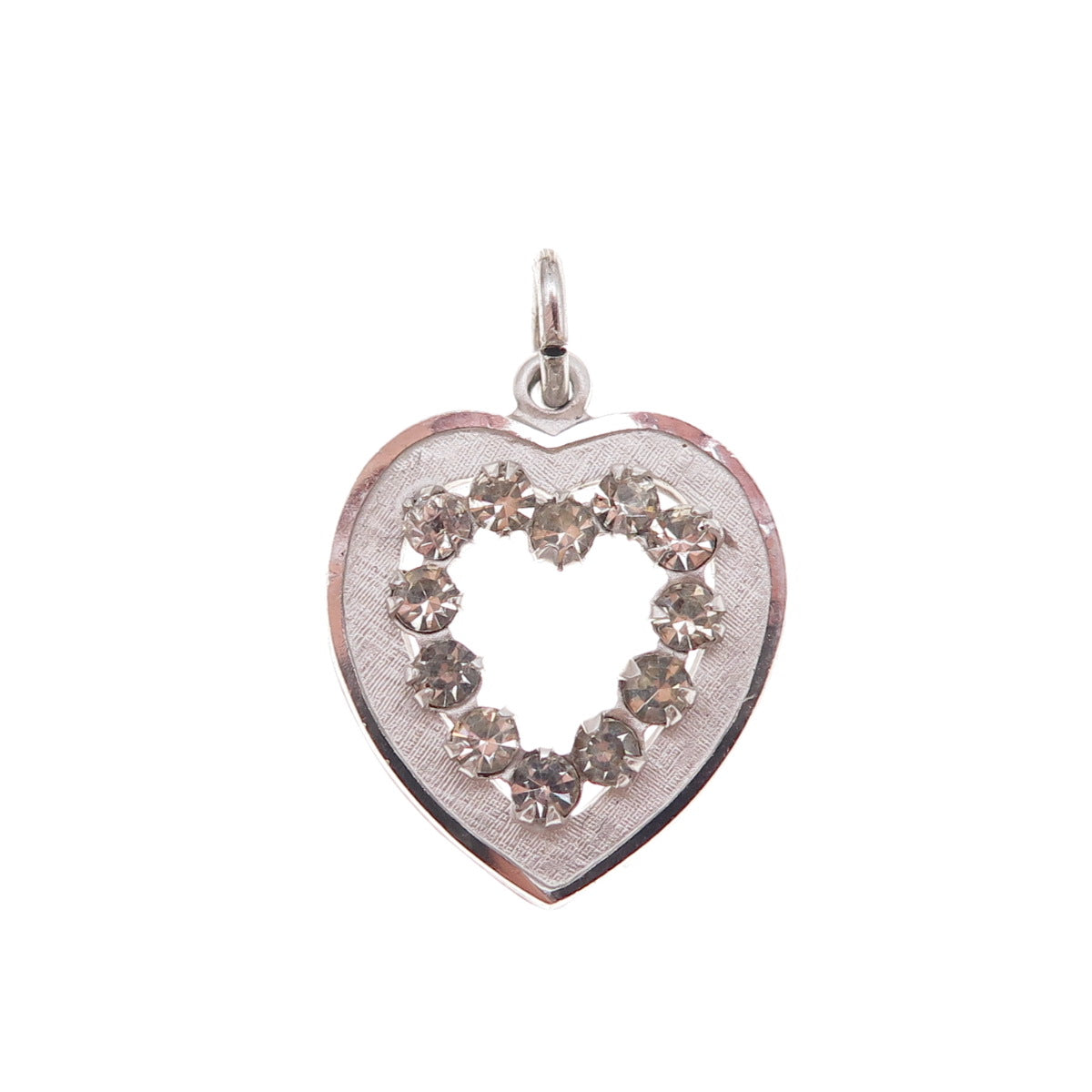 Tru-Kay 925 Sterling Silver Antique Art Deco Rhinestone Heart Charm Pendant