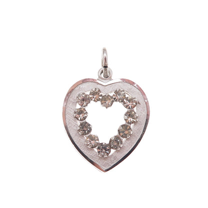 Tru-Kay 925 Sterling Silver Antique Art Deco Rhinestone Heart Charm Pendant