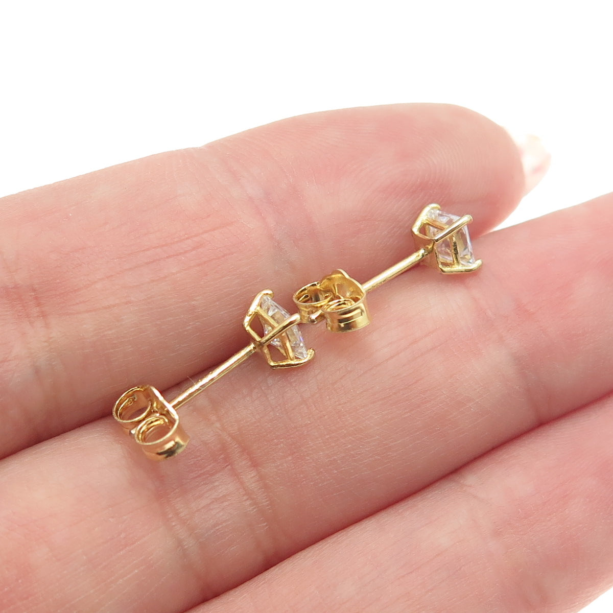 925 Sterling Silver Gold Plated Princess-Cut C Z Stud Earrings