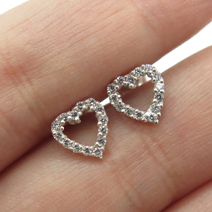 925 Sterling Silver Round-Cut Shaped C Z Open Heart Stud Earrings