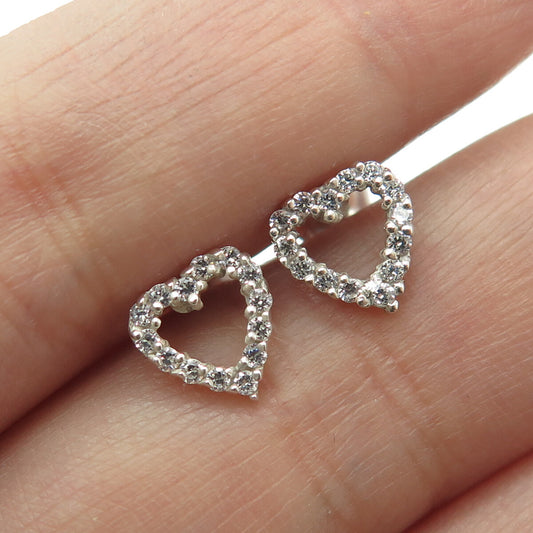 925 Sterling Silver Round-Cut Shaped C Z Open Heart Stud Earrings