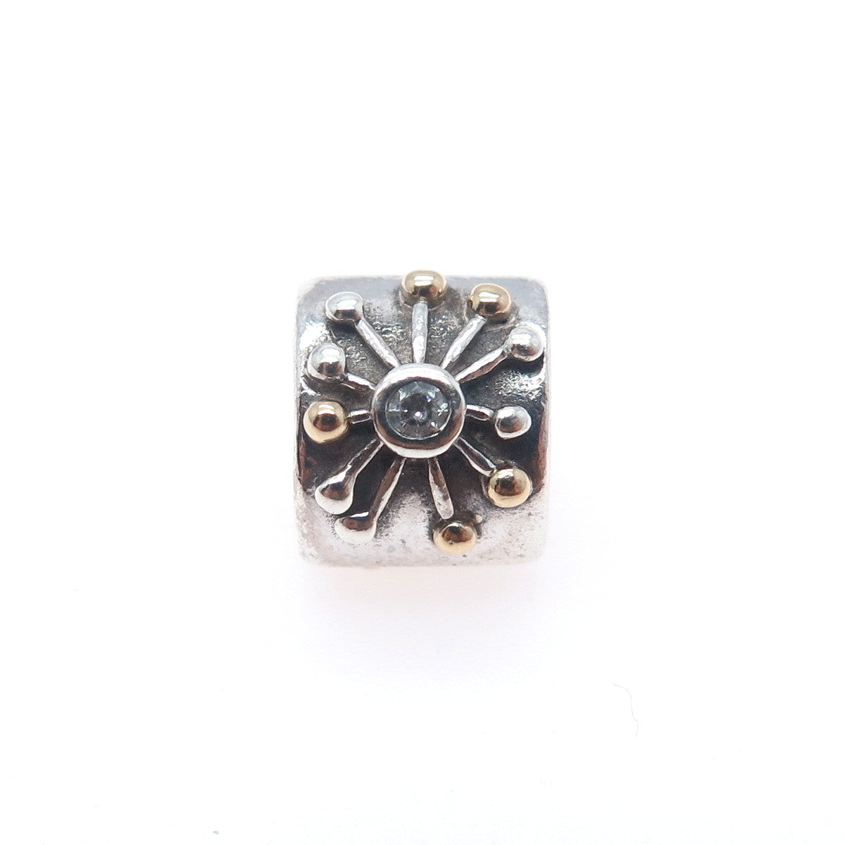 PANDORA 925 Sterling Silver & Gold Round-Cut C Z Desert Star Slide Bead Charm