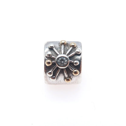 PANDORA 925 Sterling Silver & Gold Round-Cut C Z Desert Star Slide Bead Charm