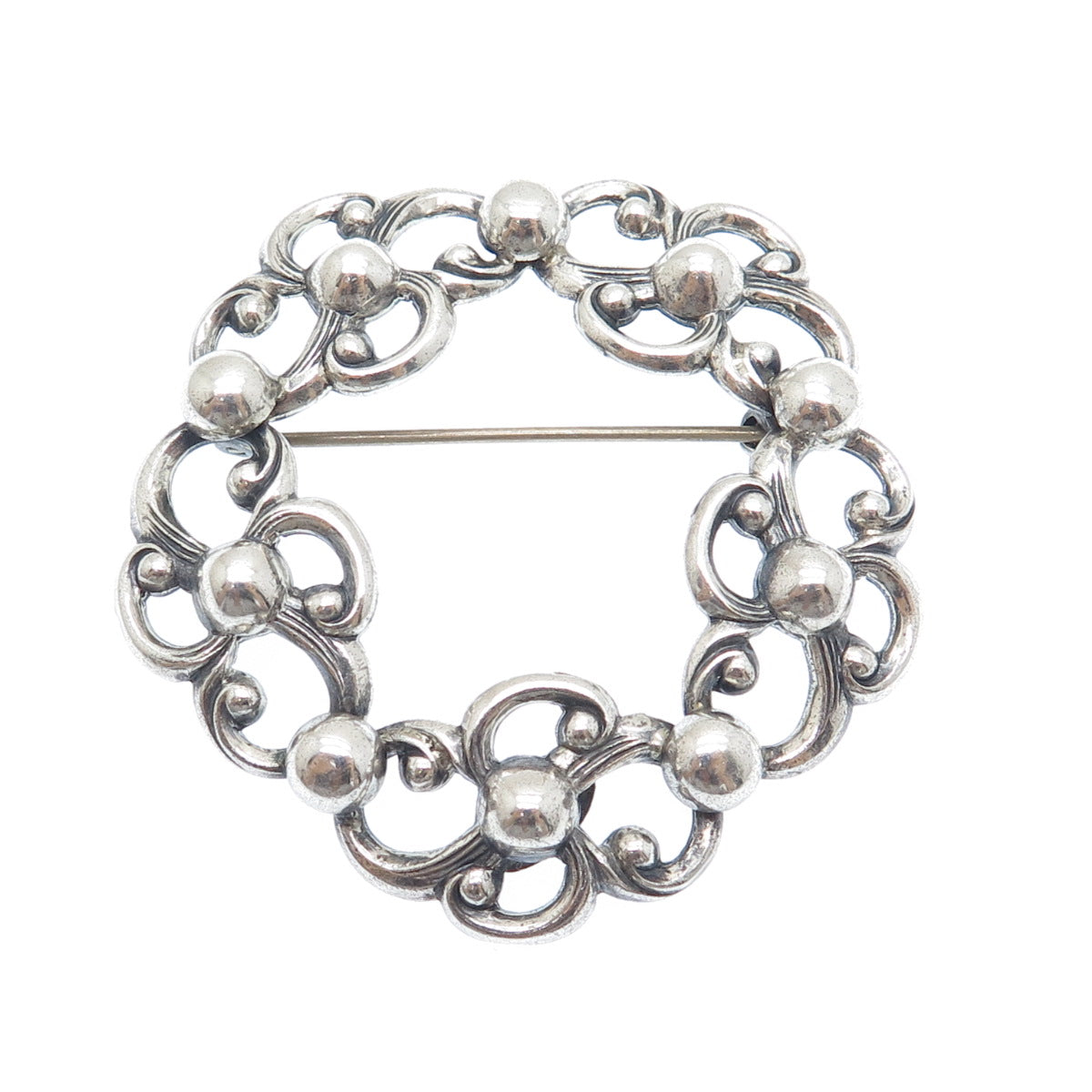 DANECRAFT 925 Sterling Silver Antique Art Deco Flower Oxidized Pin Brooch