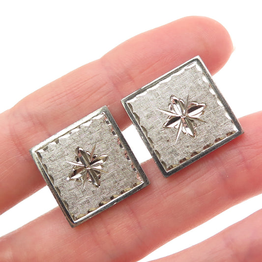 LAMODE 925 Sterling Silver Vintage Diamond-Cut North Star Cufflinks