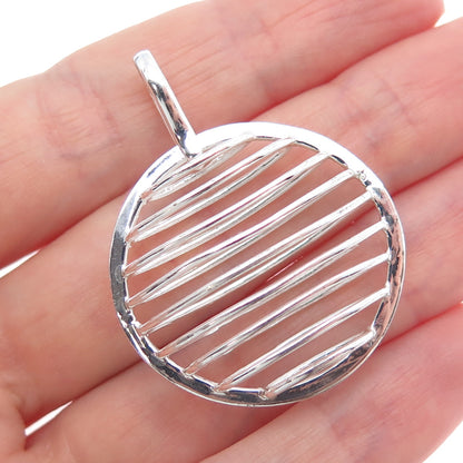 HAN 925 Sterling Silver Vintage Modernist Ribbed Caged Moon Pendant