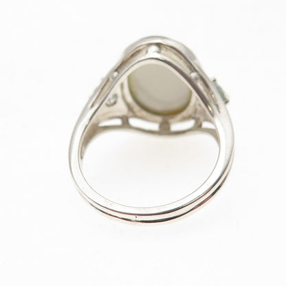 925 Sterling Silver Vintage Real Abalone Shell & Blue Topaz Ring Size 6.25