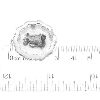 925 Sterling Silver Vintage Red Rhinestone Bell Charm Pendant
