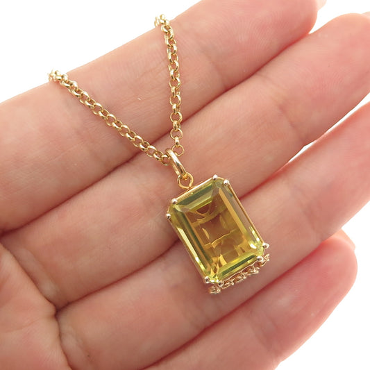 DSMK Sterling Silver Gold Plated Real Lemon Quartz & White Topaz Necklace 18-20"