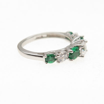925 Sterling Silver Real Round-Cut Chrome Diopside & C Z Ring Size 5.25