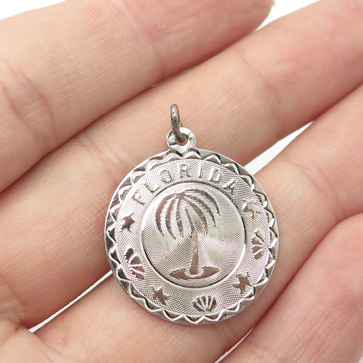 925 Sterling Silver Vintage SAS Florida Sunshine State Round Charm Pendant