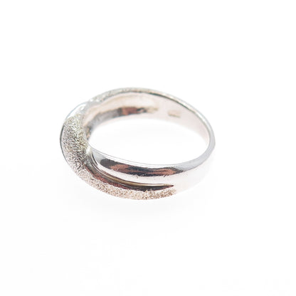 925 Sterling Silver Vintage Modernist Textured Twisted Ring Size 6