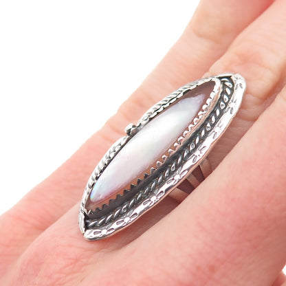 Mark Wilson Navajo Old Pawn Sterling Silver Vintage MOP Feather Ring Size 4.5
