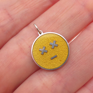 925 Sterling Silver Yellow Enamel Astonished Emoji Face Charm Pendant