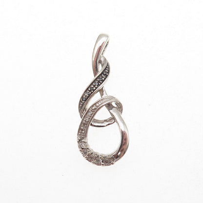925 Sterling Silver Real Black & White Diamond Twisted Charm Pendant