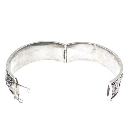 925 Sterling Silver Vintage Portugal Fall Season Oxidized Bangle Bracelet 7.5"