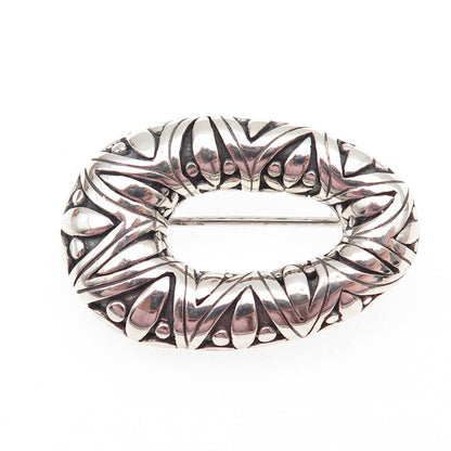 925 Sterling Silver Vintage Modernist Floral Oxidized Pin Brooch
