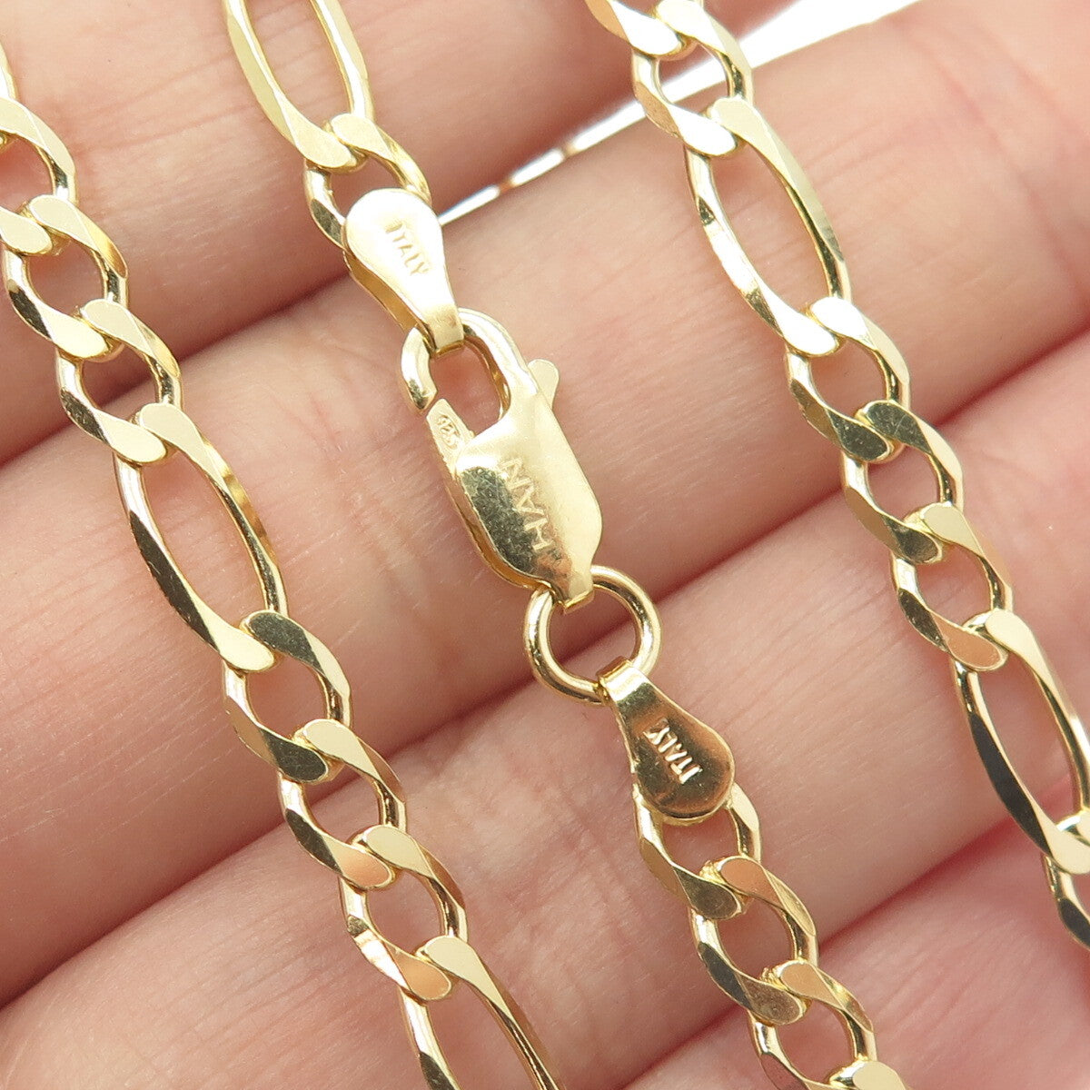 HAN 925 Sterling Silver Gold Plated Italy Figaro Chain Necklace 22"