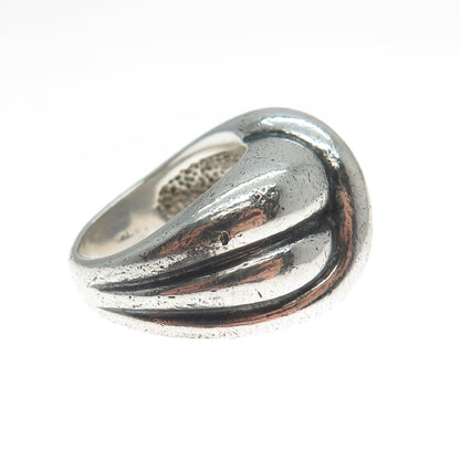 925 Sterling Silver Vintage Modernist Crisscrossed Oxidized Ring Size 6