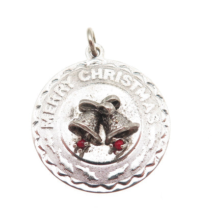 ELCO 925 Sterling Silver Vintage Rhinestone Engraved Merry Christmas Pendant