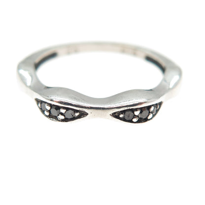 J. STELLA Sterling Silver Real Round-Cut Black Diamond Stackable Ring Size 7.25