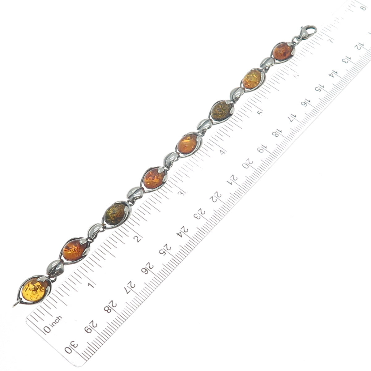 VALERIO V-8 Sterling Silver Vintage Poland Amber Modernist Floral Bracelet 6.75"