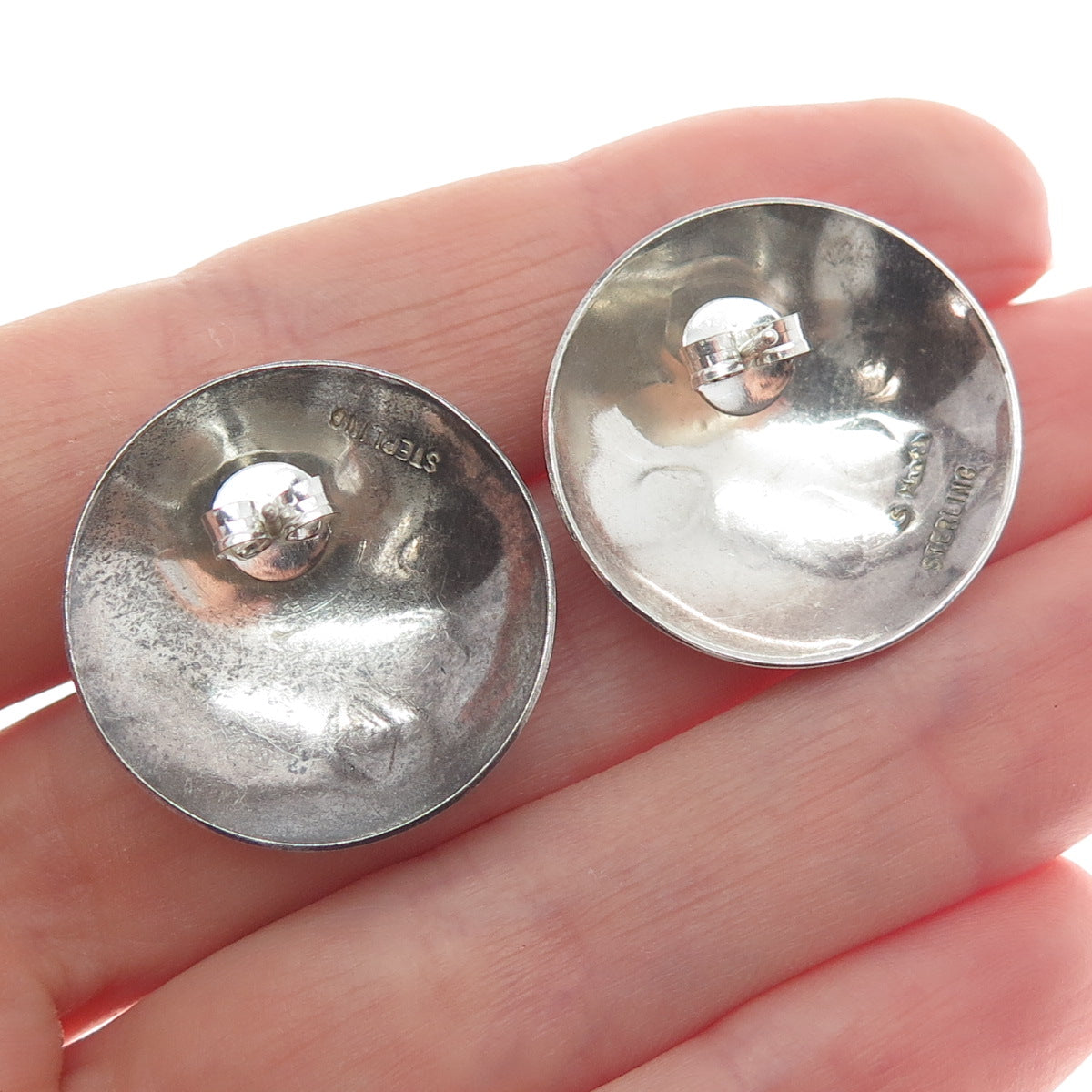 S. KRATH 925 Sterling Silver Vintage Modernist Snowflake Dome Clip On Earrings