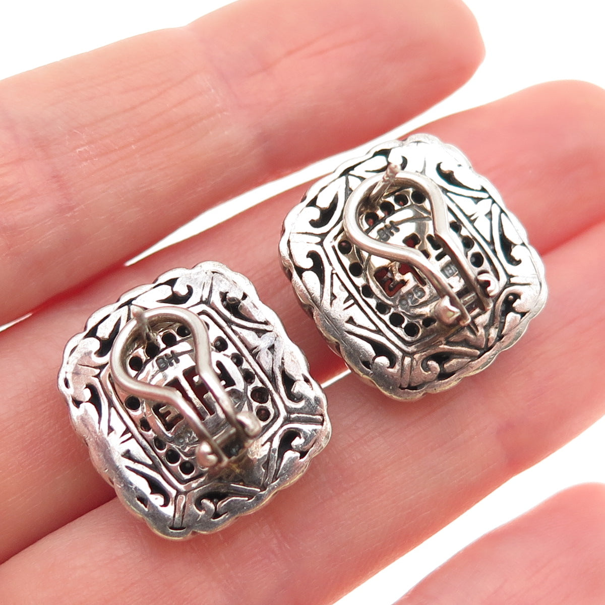 EFFY Sterling Silver 18K Gold Vintage Real Diamond & Citrine Omega Back Earrings