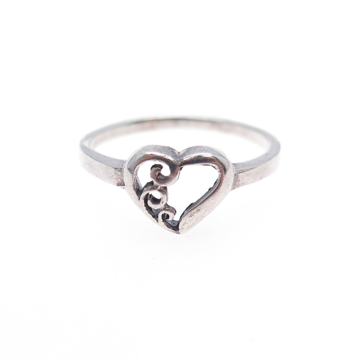925 Sterling Silver Vintage Swirl Heart Ring Size 7