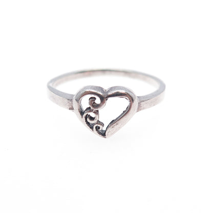 925 Sterling Silver Vintage Swirl Heart Ring Size 7