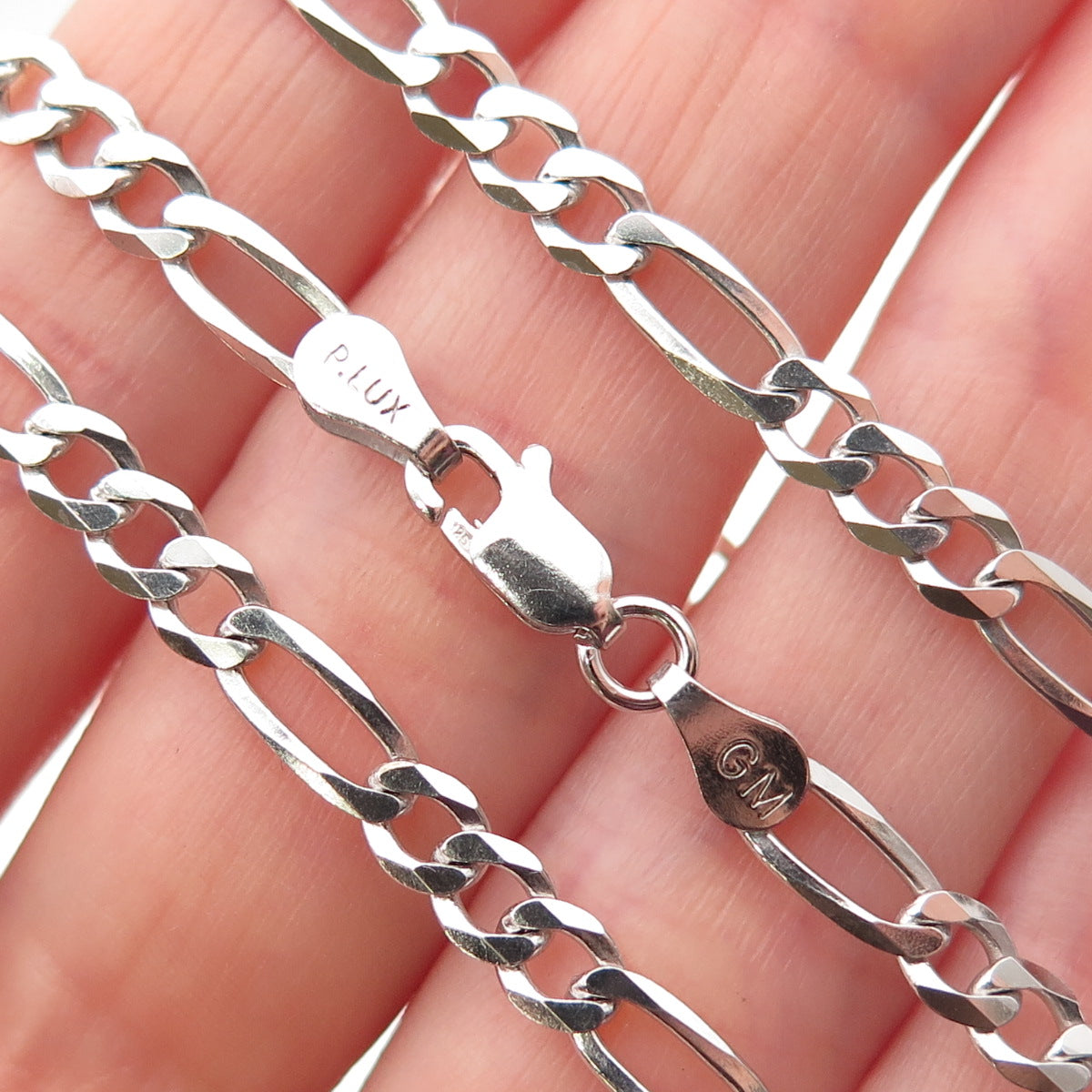 P. LUX 925 Sterling Silver Italy Figaro Chain Necklace 22"