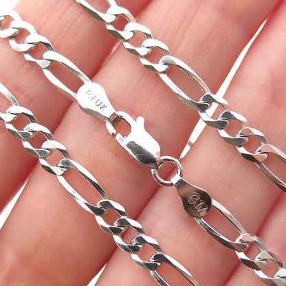 P. LUX 925 Sterling Silver Italy Figaro Chain Necklace 22"