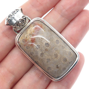 925 Sterling Silver Vintage Real Fossil Modernist Oxidized Pendant