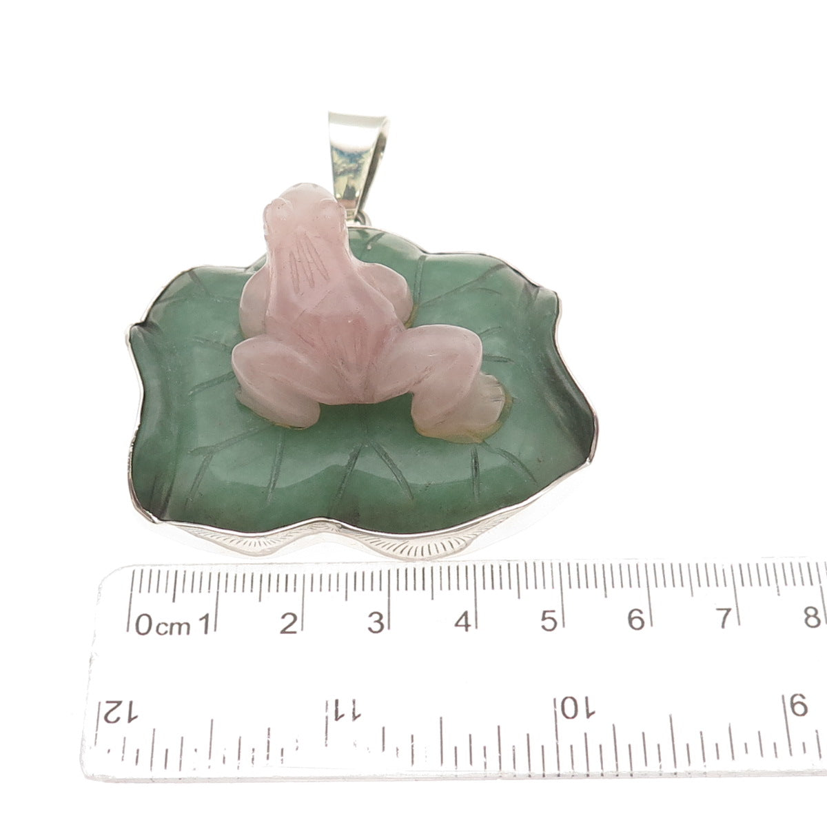 OBSIDIAN 925 Sterling Vintage Real Rose Quartz & Jade Frog Large 59.8g Pendant
