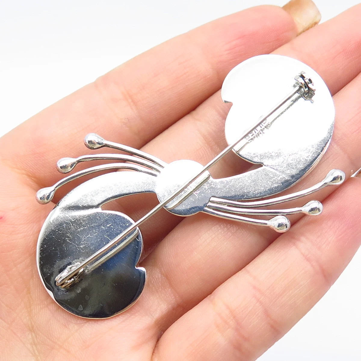 925 Sterling Silver Vintage Mexico Real Green Onyx Gemstone Pin Brooch
