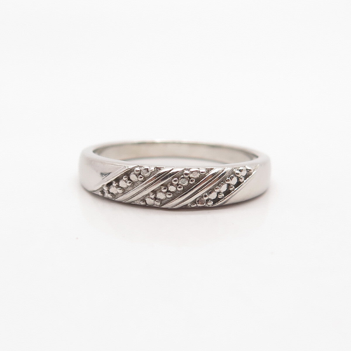 S925 Sterling Silver DBJ Striped Dotted Band Ring Size 8.75