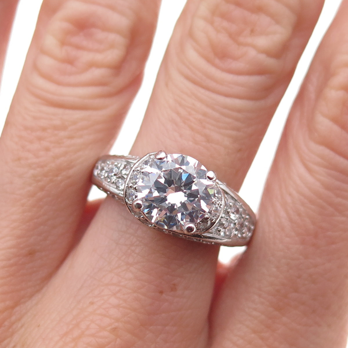 Seta 925 Sterling Silver Round-Cut C Z Engagement Ring Size 9.25