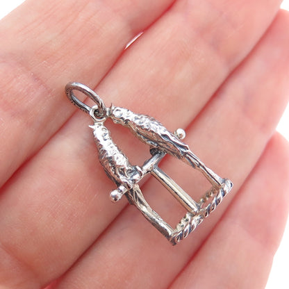 CELLINI 925 Sterling Silver Vintage Parrot Bird Couple Oxidized Charm Pendant