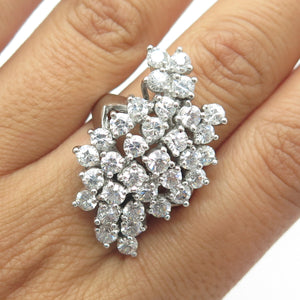 925 Sterling Silver Round-Cut Shaped C Z Cluster Ring Size 7.75