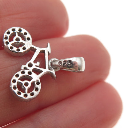 925 Sterling Silver Round-Cut C Z Bicycle Mini Charm Pendant