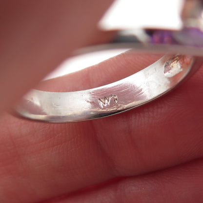 Charles Winston 925 Sterling Silver Princess-Cut Purple C Z Ring Size 8.5