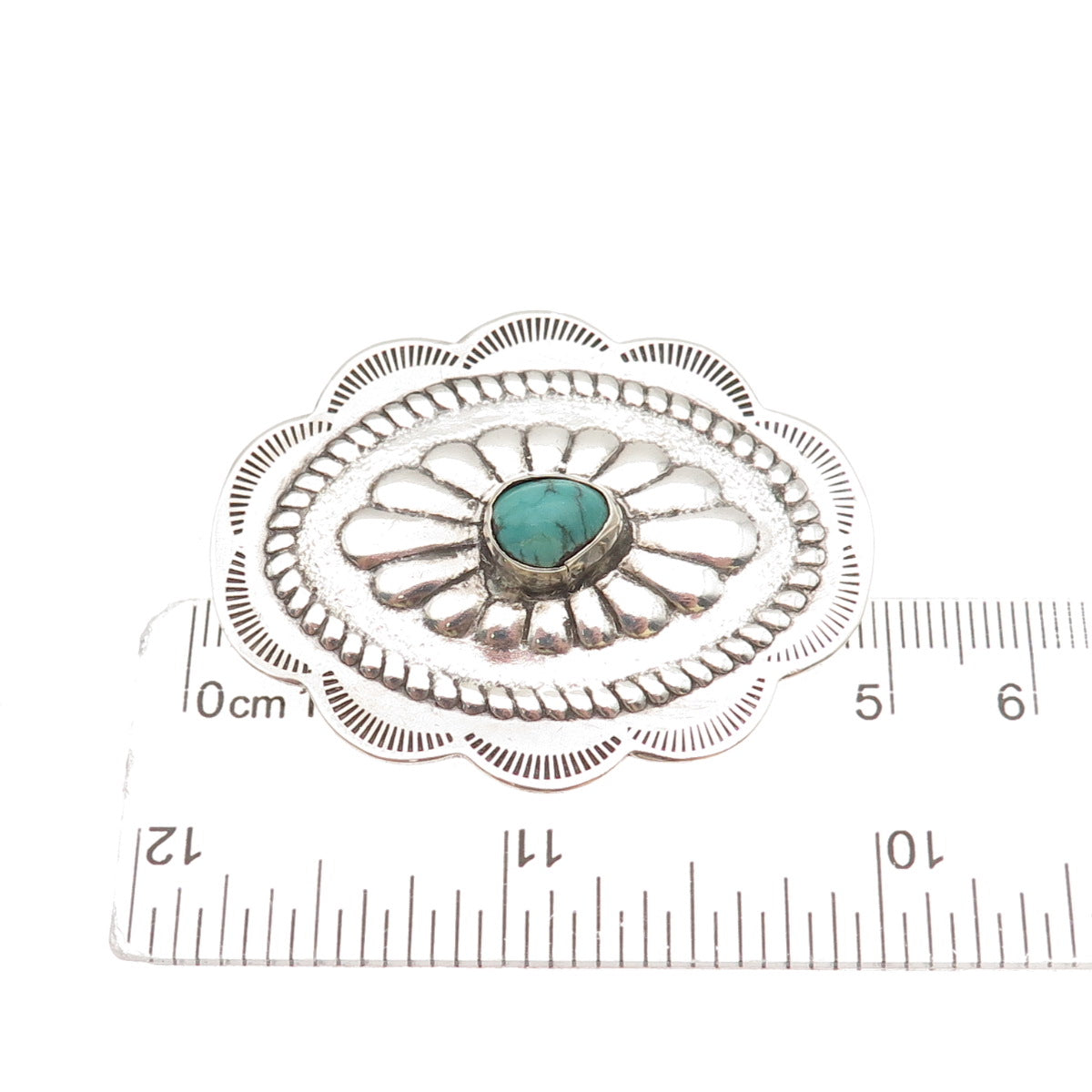 Old Pawn Sterling Silver Vintage Southwestern Turquoise Concho Tribal Pin Brooch