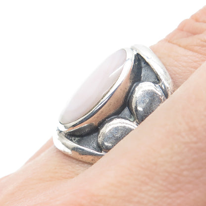 925 Sterling Silver Vintage Real MOP Modernist Heart Oxidized Ring Size 7.5